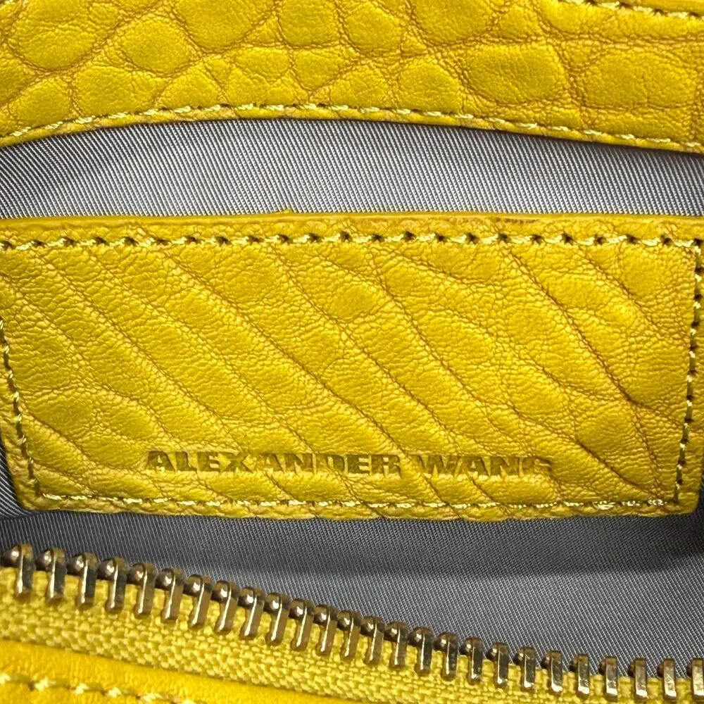Alexander Wang Rocco Duffel Bag Mustard Yellow Pebbled Leather Studded Bottom